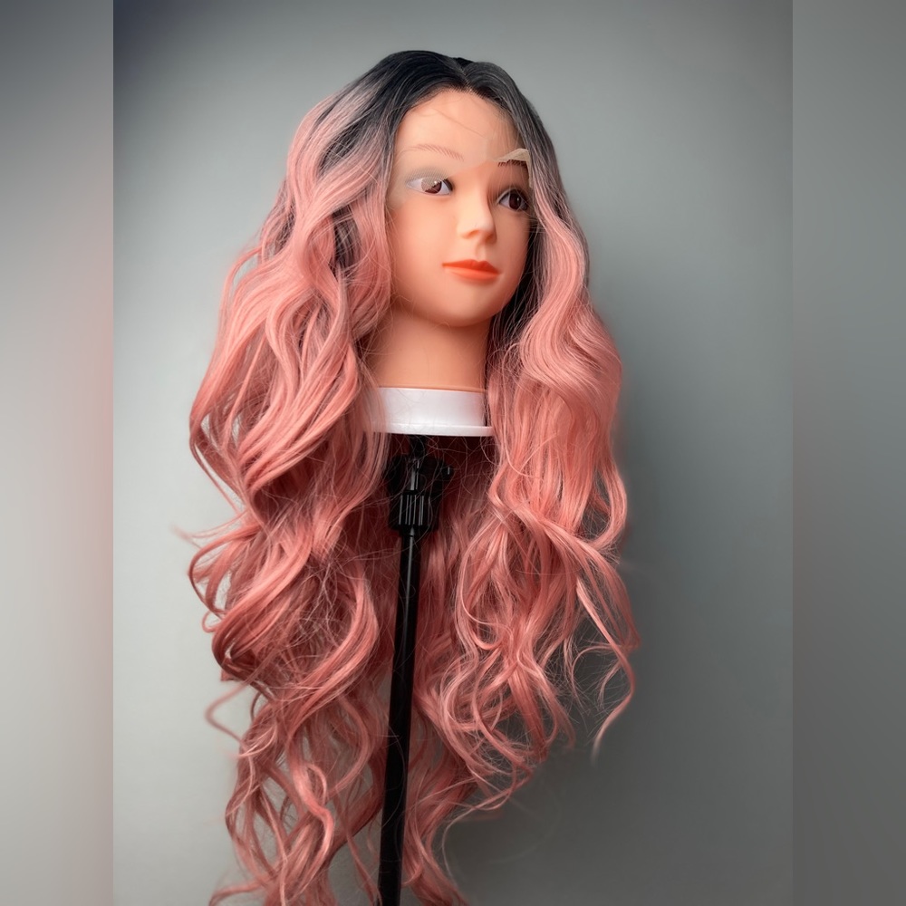 Pink Wig Black Roots Lace Wig